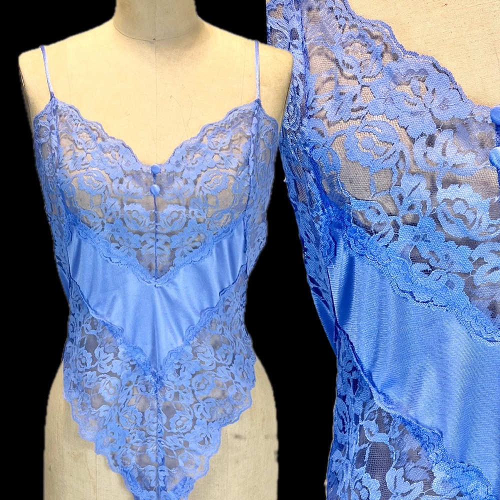 VINTAGE silky one piece lingerie teddy teddie negligee romper lace sexy 80s 90s